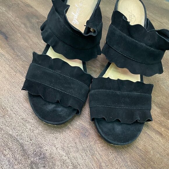 Free People Black Rosie Ruffle Heels Suede Size 39 Open Toe - Picture 4 of 12